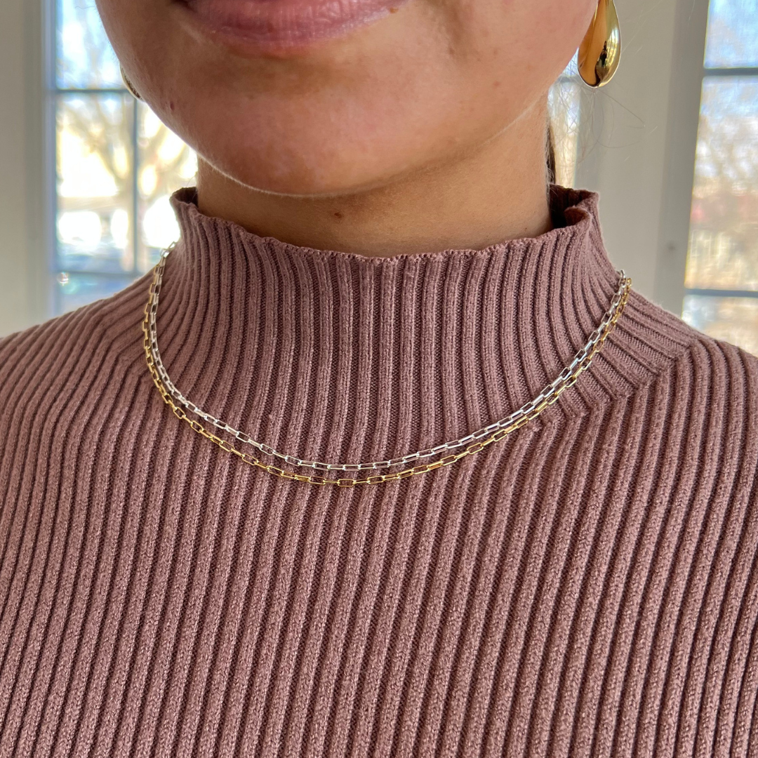 Two Tone Mini Paper Clip Necklace