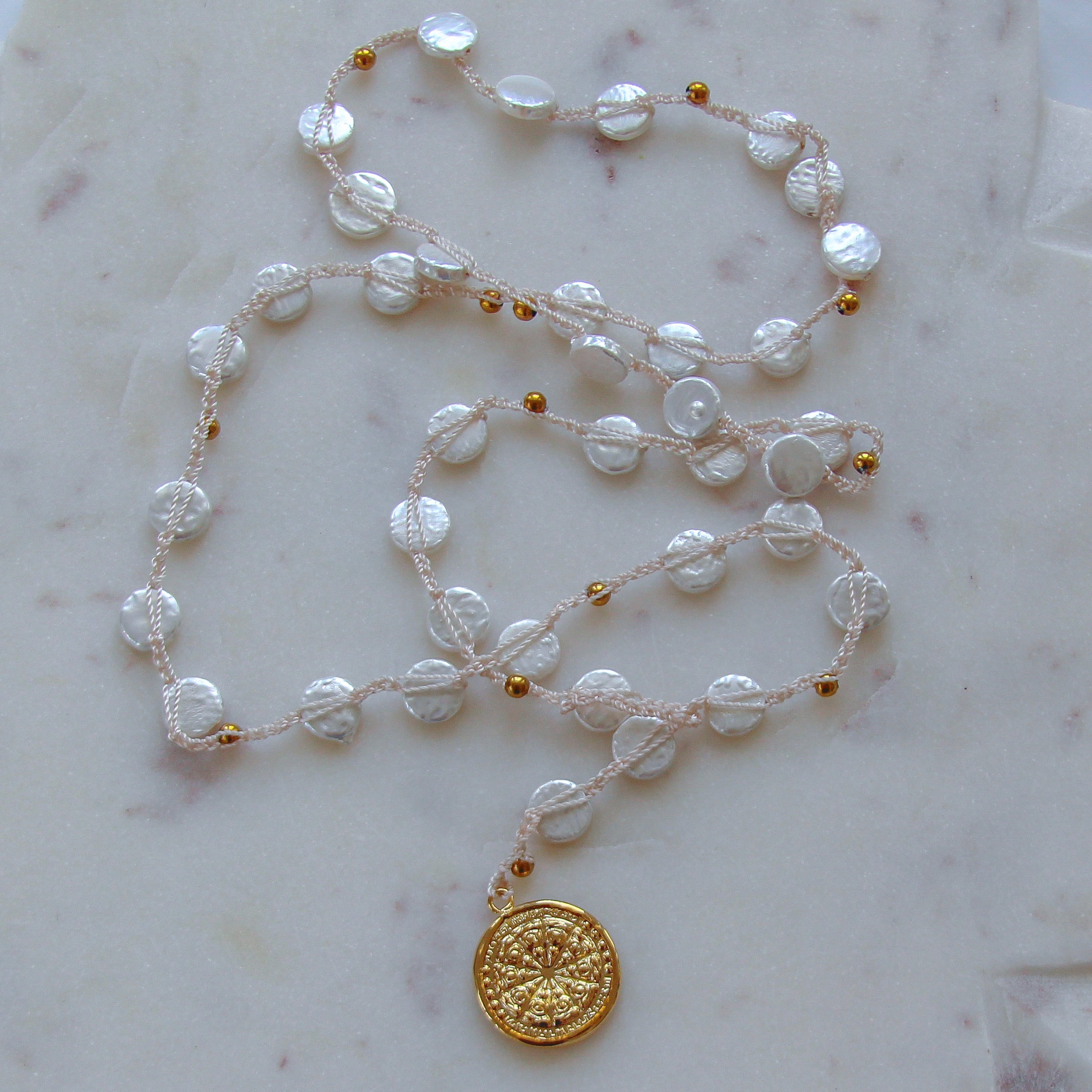 Payton Crochet Necklace | Mini Island Coin Pearl
