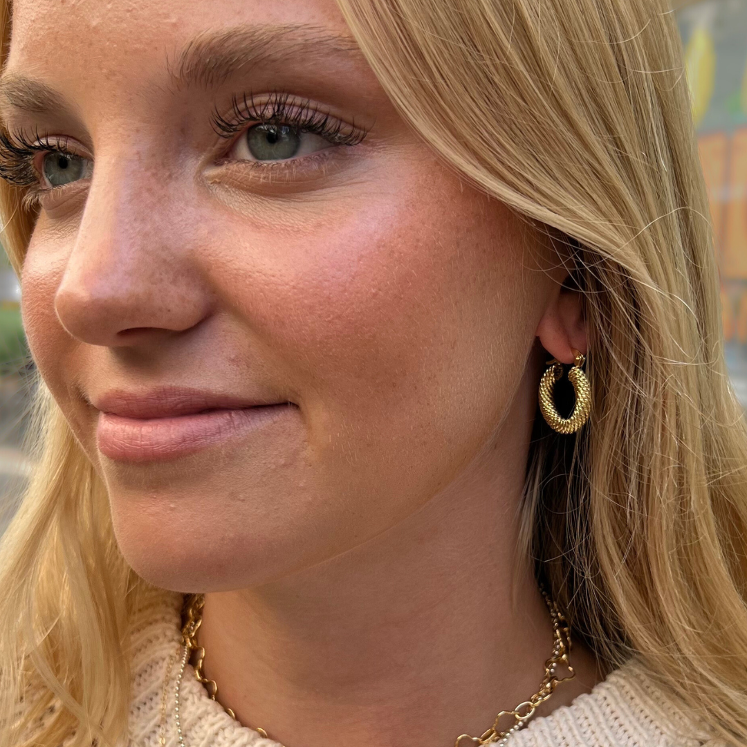 Retro Hoop Earrings - Textured Huggie
