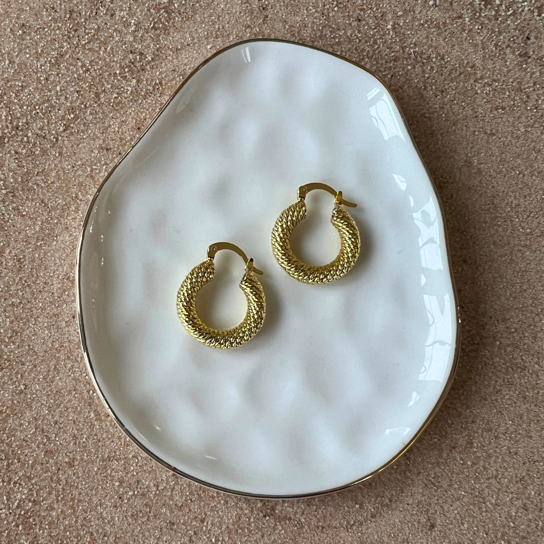 Retro Hoop Earrings - Textured Huggie