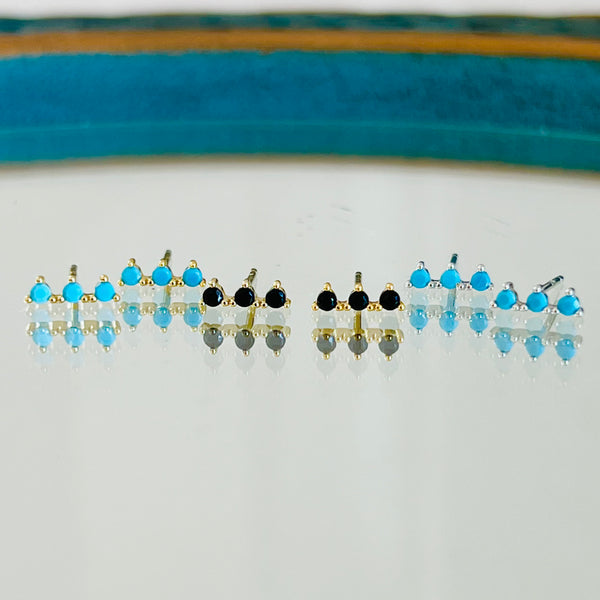 Triple Stone Stud Earrings