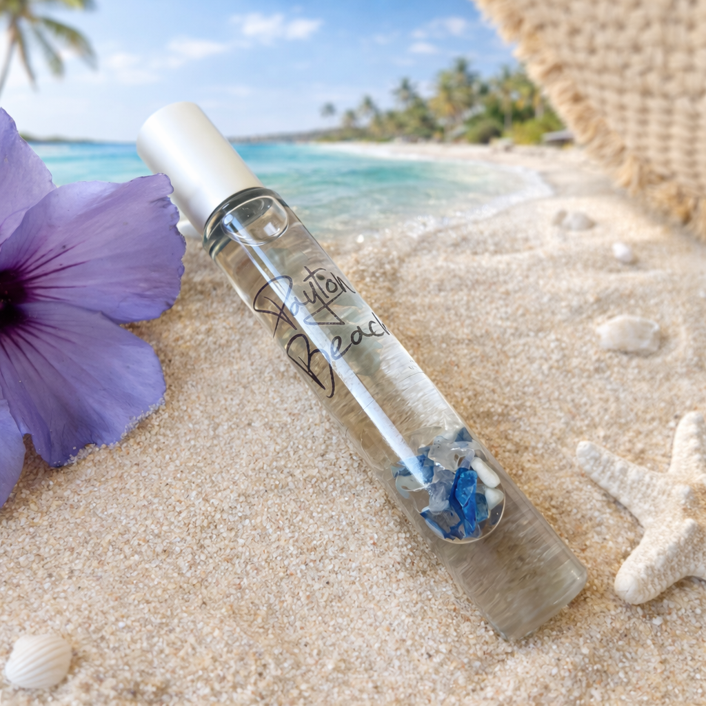 Roll-on bottle with a tropical beach background