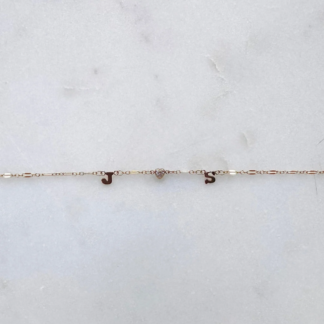 Custom Initials/Name Keepsake Necklace | Heart Stone & Your Choice of Two Initials