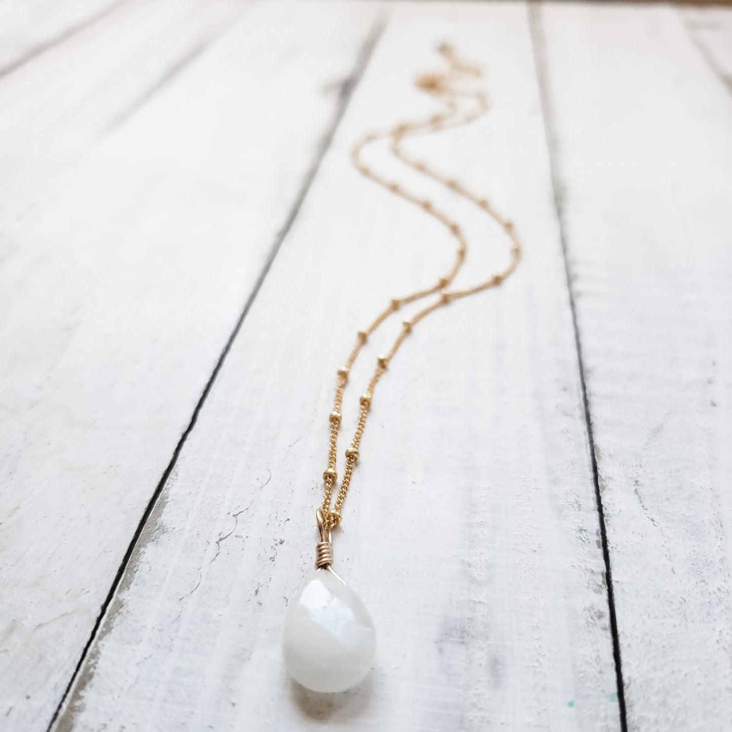 gold fill necklace with moonstone pendant.