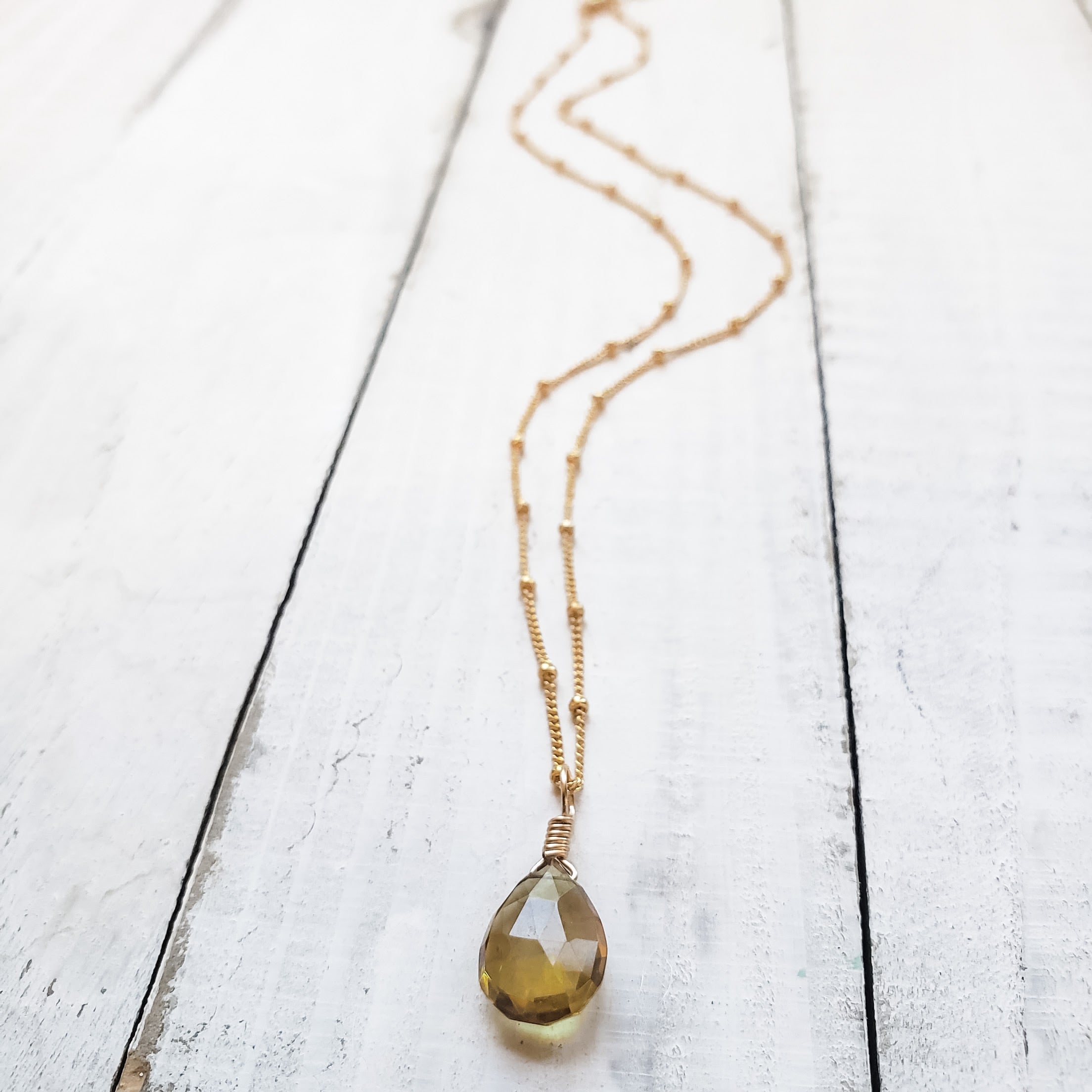 gold fill necklace with smokey quartz pendant.