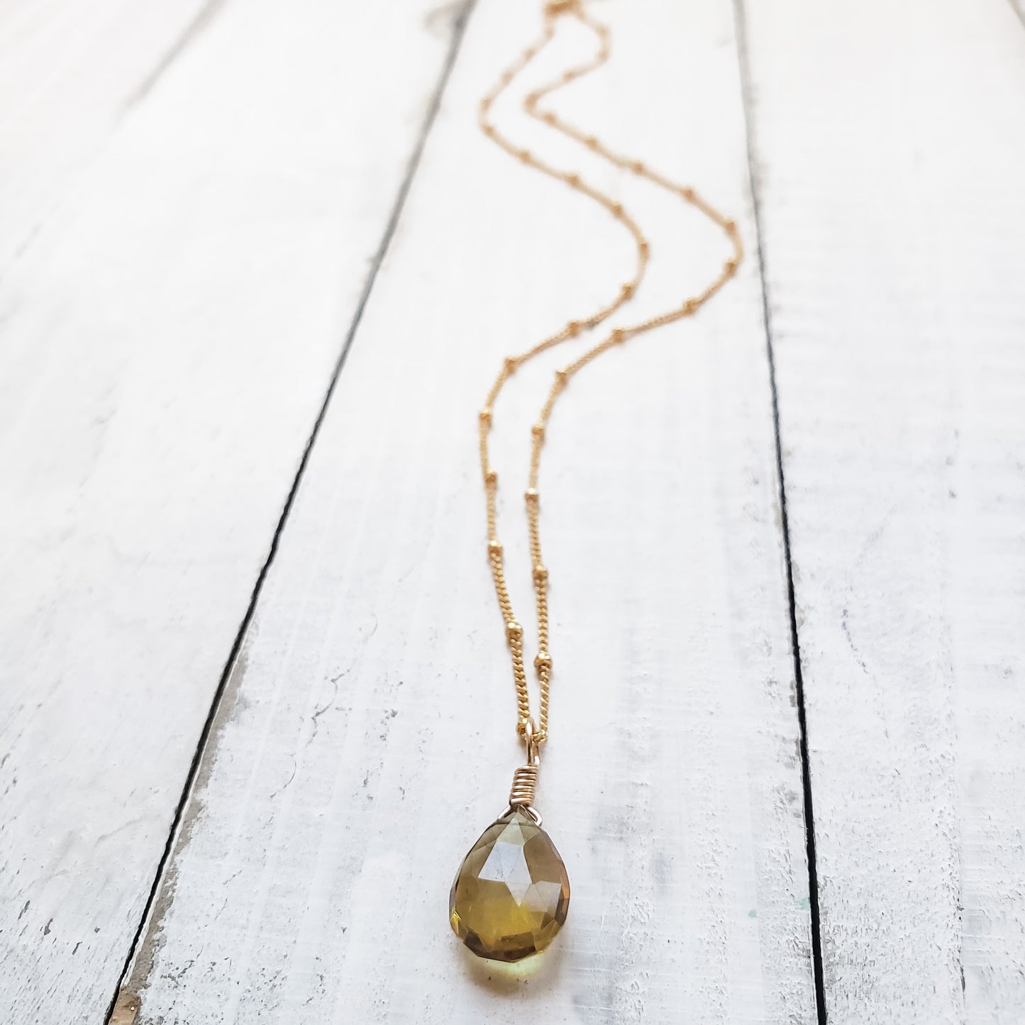 gold fill necklace with smokey quartz pendant.