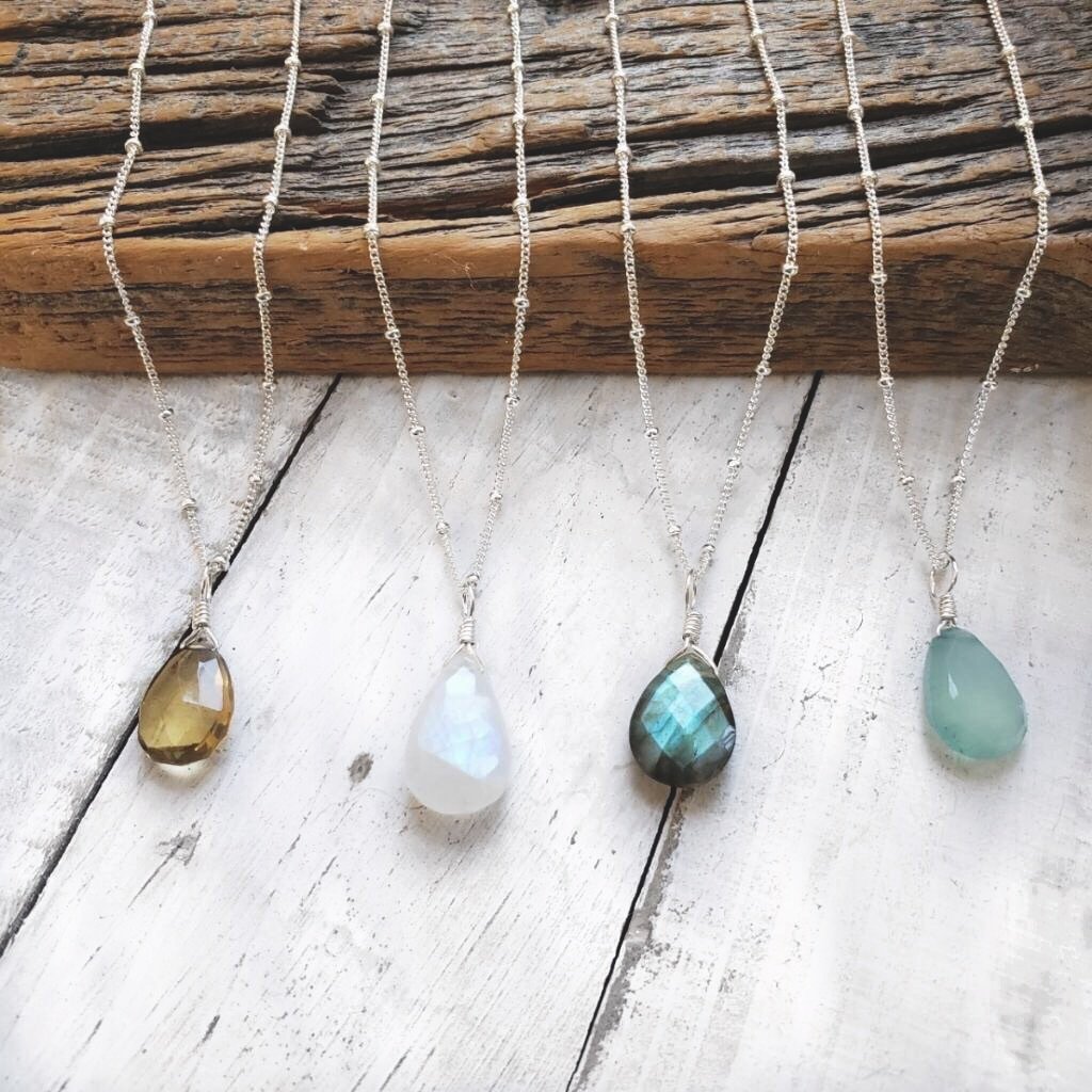 sterling silver chain necklaces moonstone necklace labradorite necklace chalcedony necklace